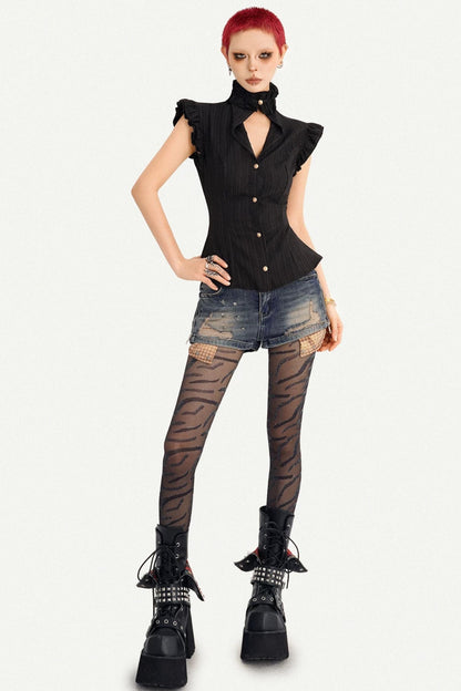 Gothic Black Ruffled Blouse