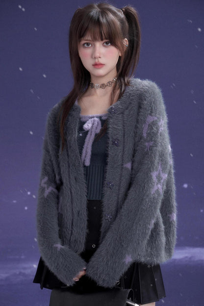 Gray Purple Star Plush Jacket Set-Up