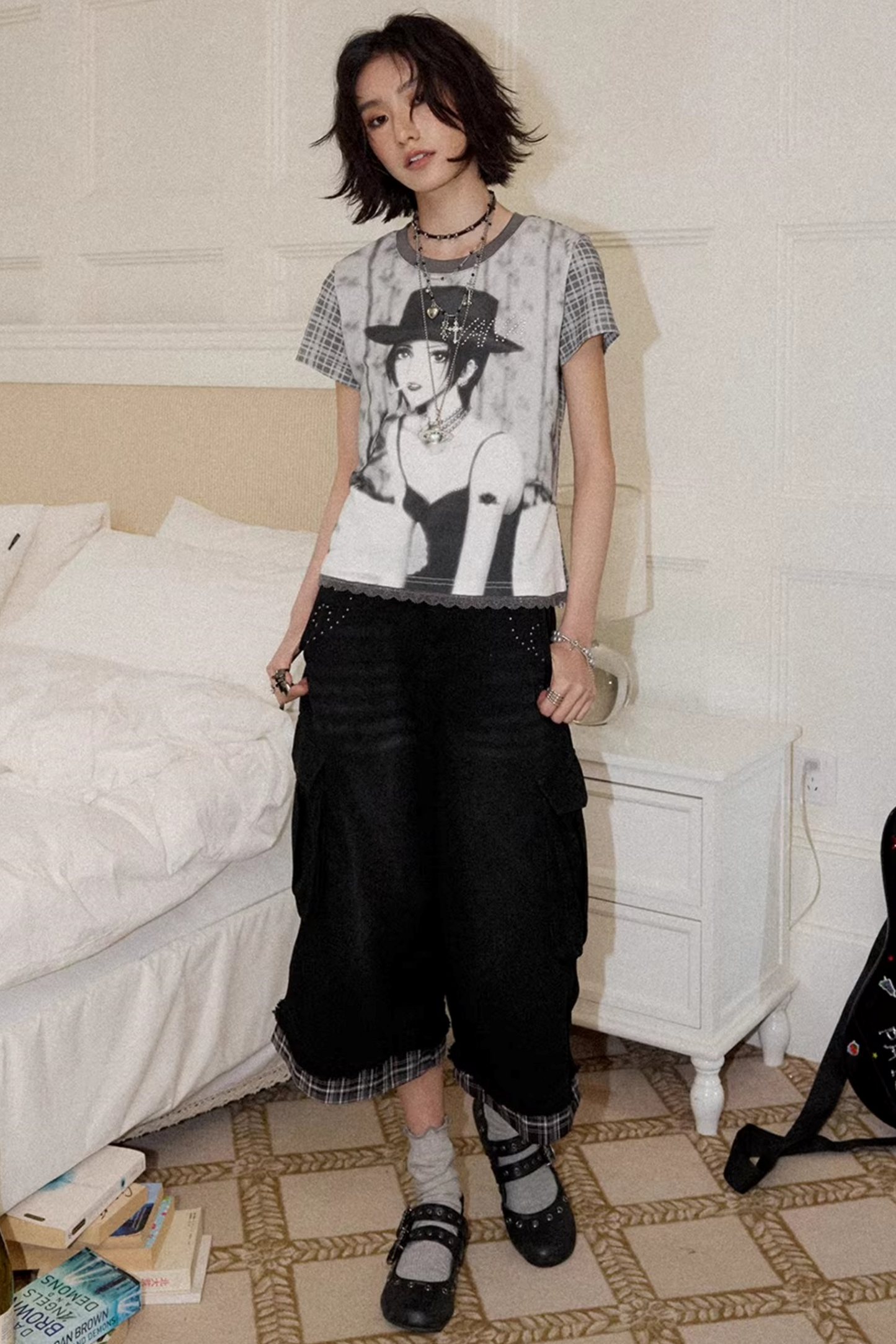 Portrait Plaid Rhinestone Top
