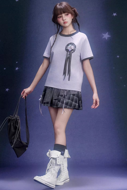 Gray Plaid Patchwork Pumpkin Skirt