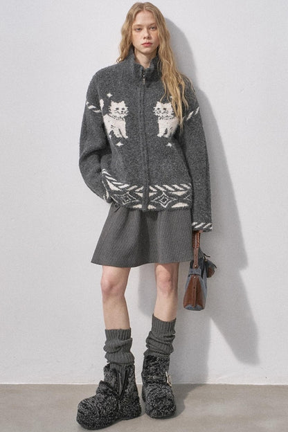 Split Wool Plaid A-Line Skirt