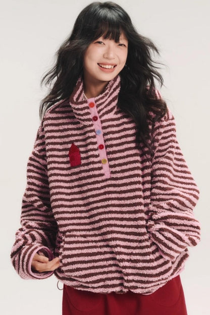 Embroidered Fleece Stiped Sweatshirt