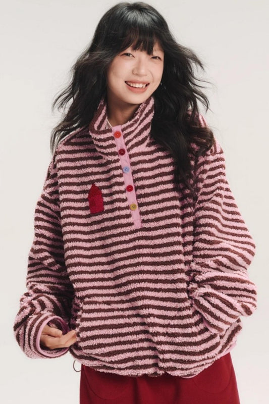 Embroidered Fleece Stiped Sweatshirt