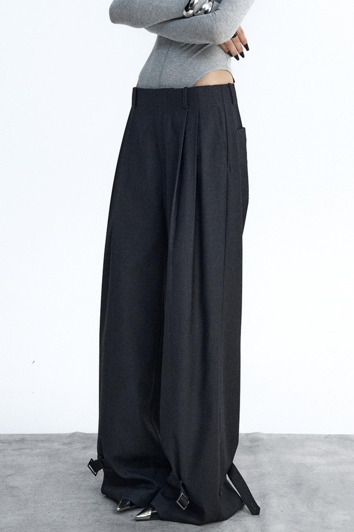 Dark Gray Pleated Suit Pants