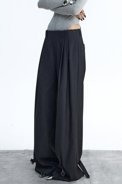 Dark Gray Pleated Suit Pants