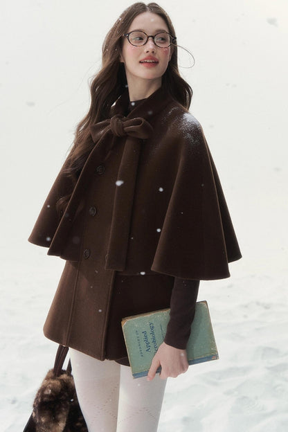 Double-Breasted Cocoa Cape Coat