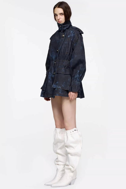 Tie-Dye Stand-Up Collar Jacket