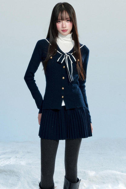 Navy Collar Knit Top Set-Up