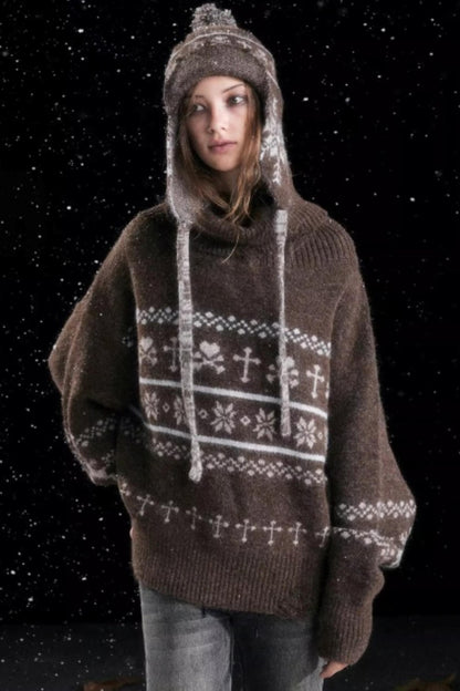 Knitted Snowflake Earflap Hat