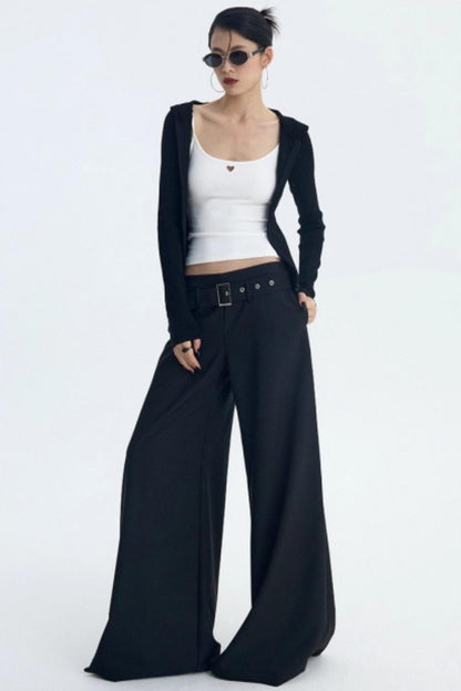 Detachable Belt Wide-Leg Pants