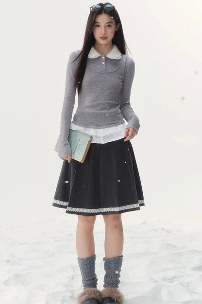 Faux Two-Piece Knitted T-Shirt