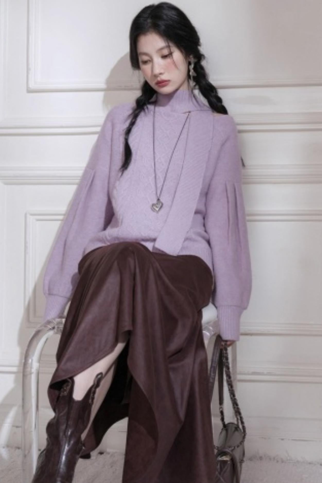 Violet Wool Lantern Sleeve Sweater