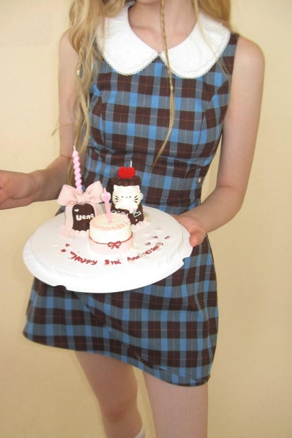 Blue Plaid Sleeveless Dress