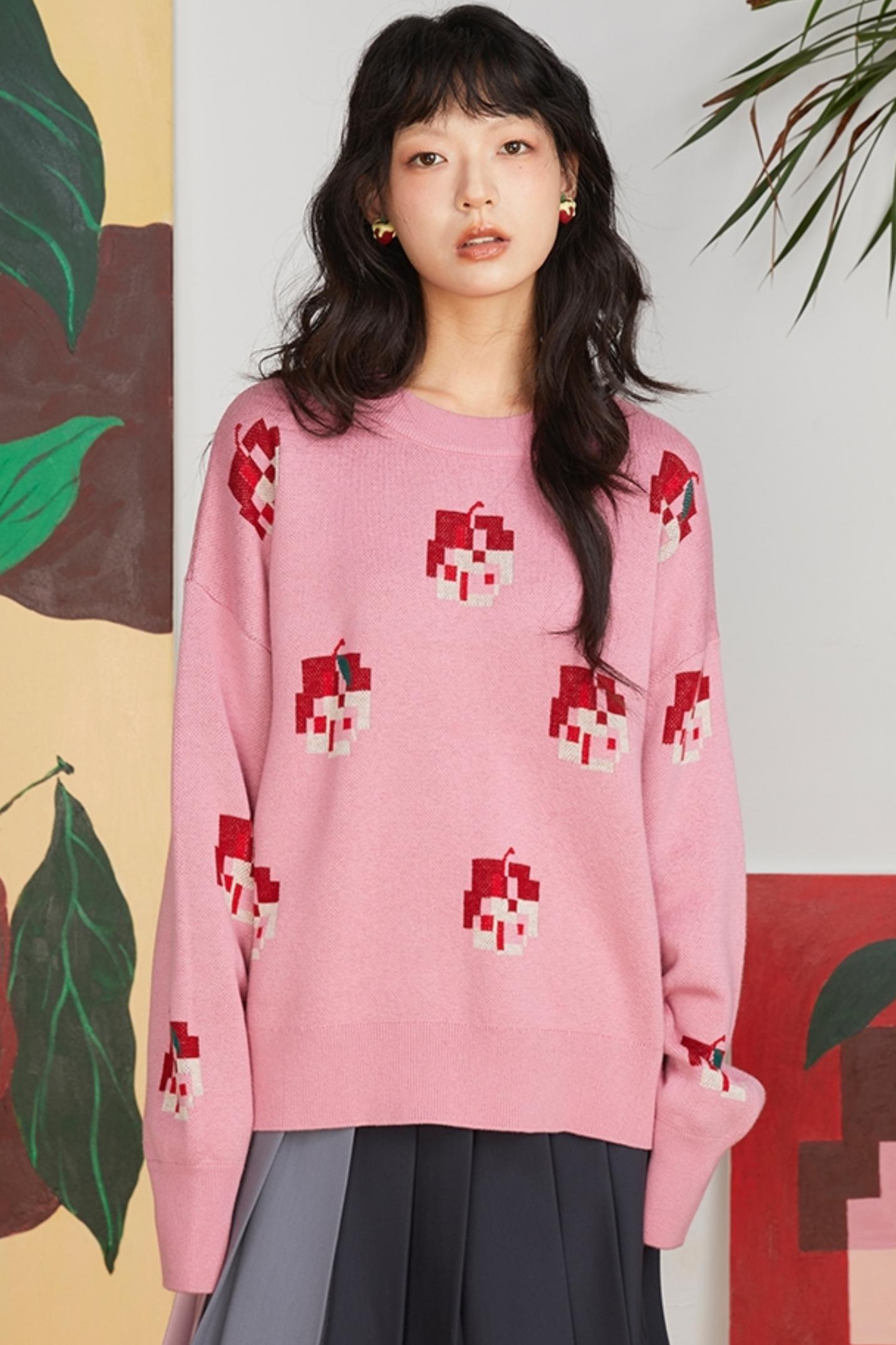 Jacquard Apple Knit Sweater