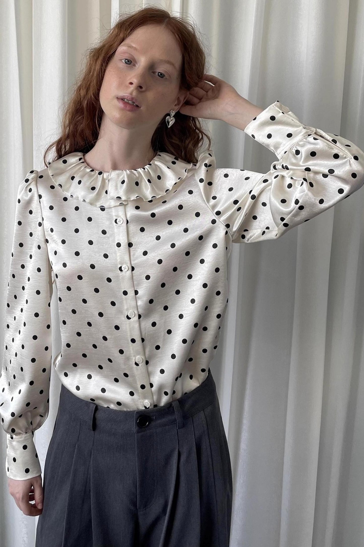 Loose Lace Polka Dot Satin Shirt