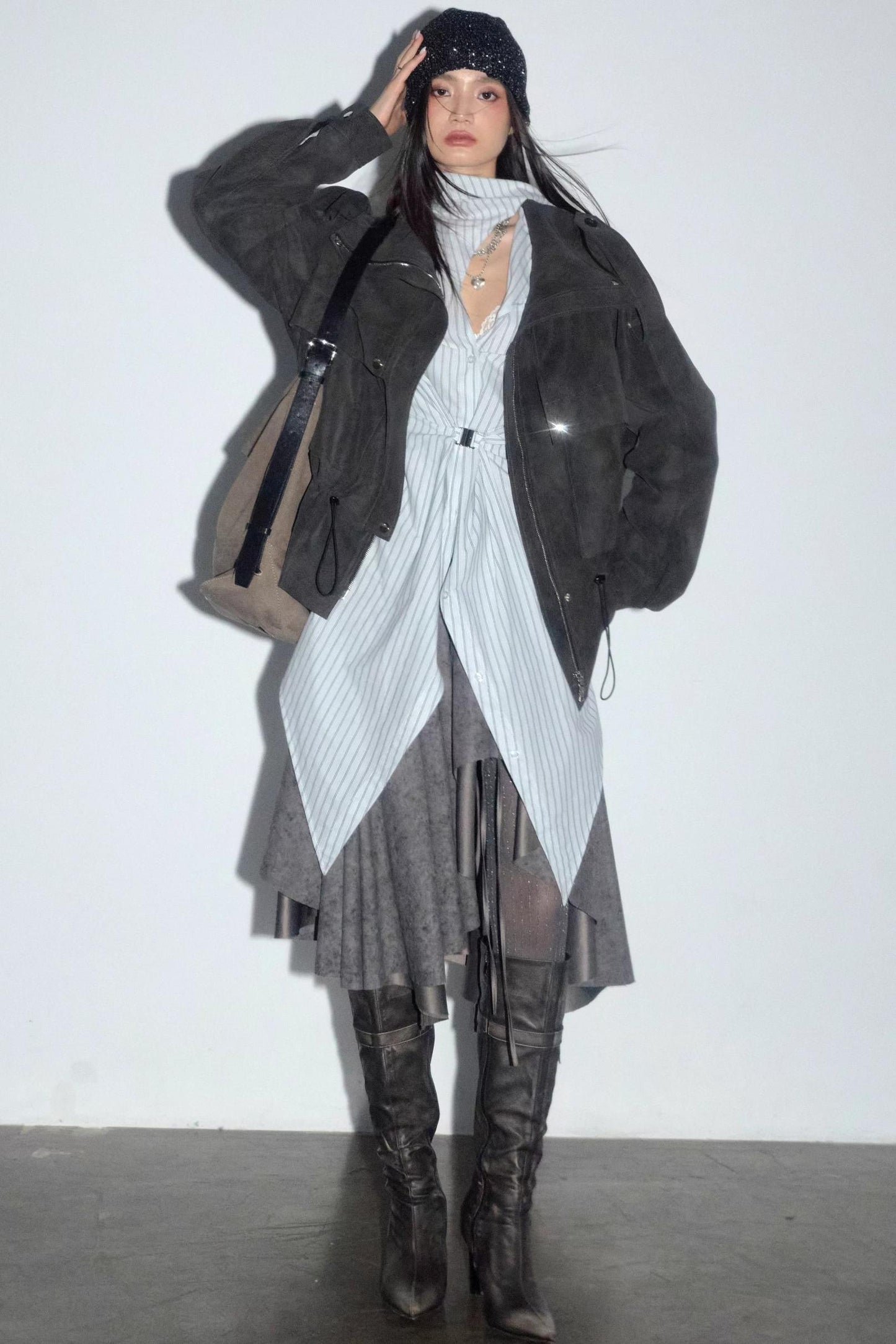 Distressed Matte PU Leather Cargo Jacket