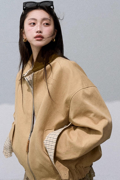 Vintage Plaid Reversible Harrington Coat