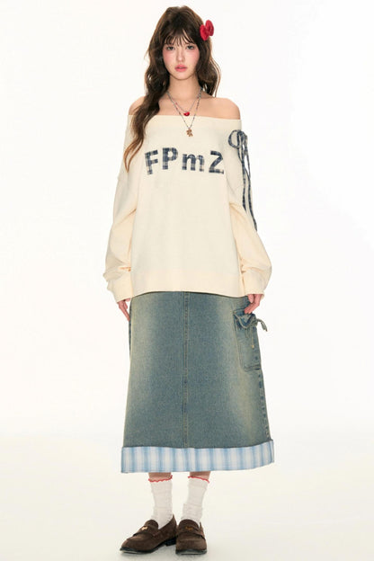 One-Line Letter Patch Sweatshirt