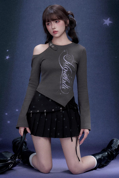 Gray Off-Shoulder T-Shirt Top