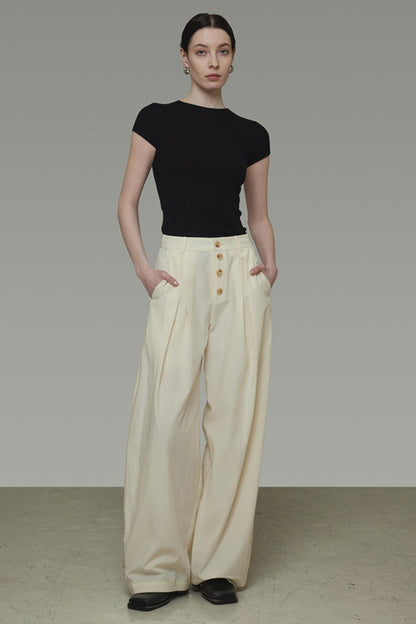 Beige Wide-Leg Trousers