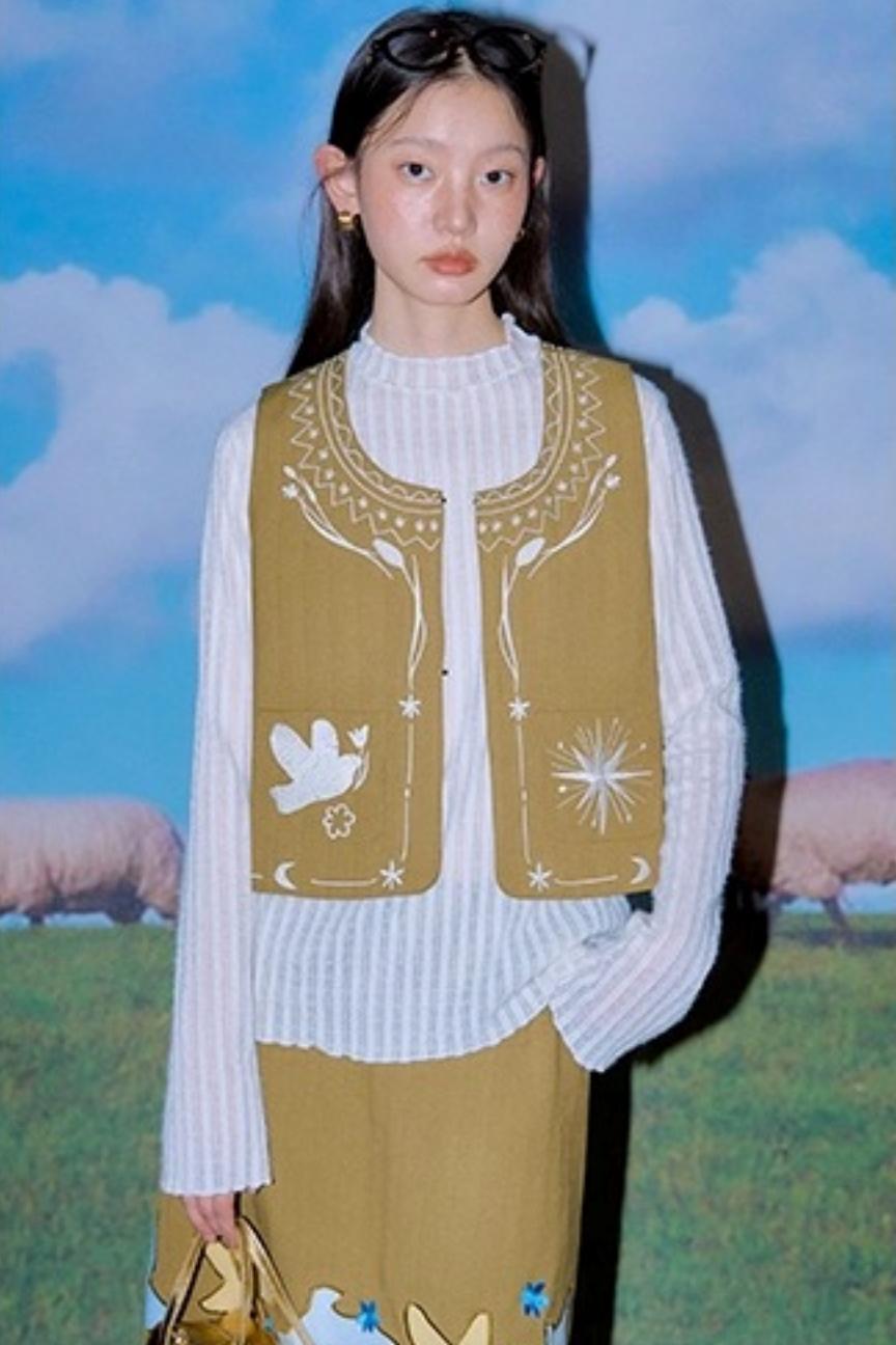 Bright Star Vintage Bird Embroidery Wool Jacket Set-Up