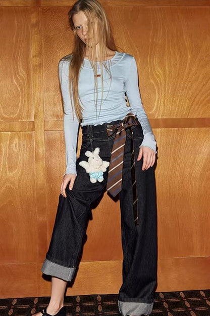 Schwarze Destroyed-Denim-Hose
