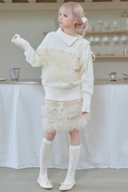 Beige Rose Layered Skirt