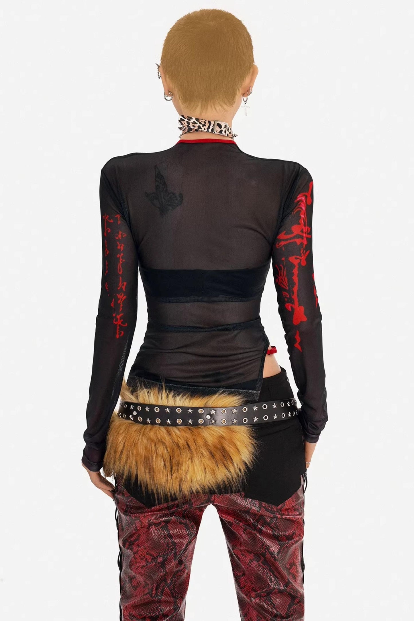 Dark Mesh Printed Top