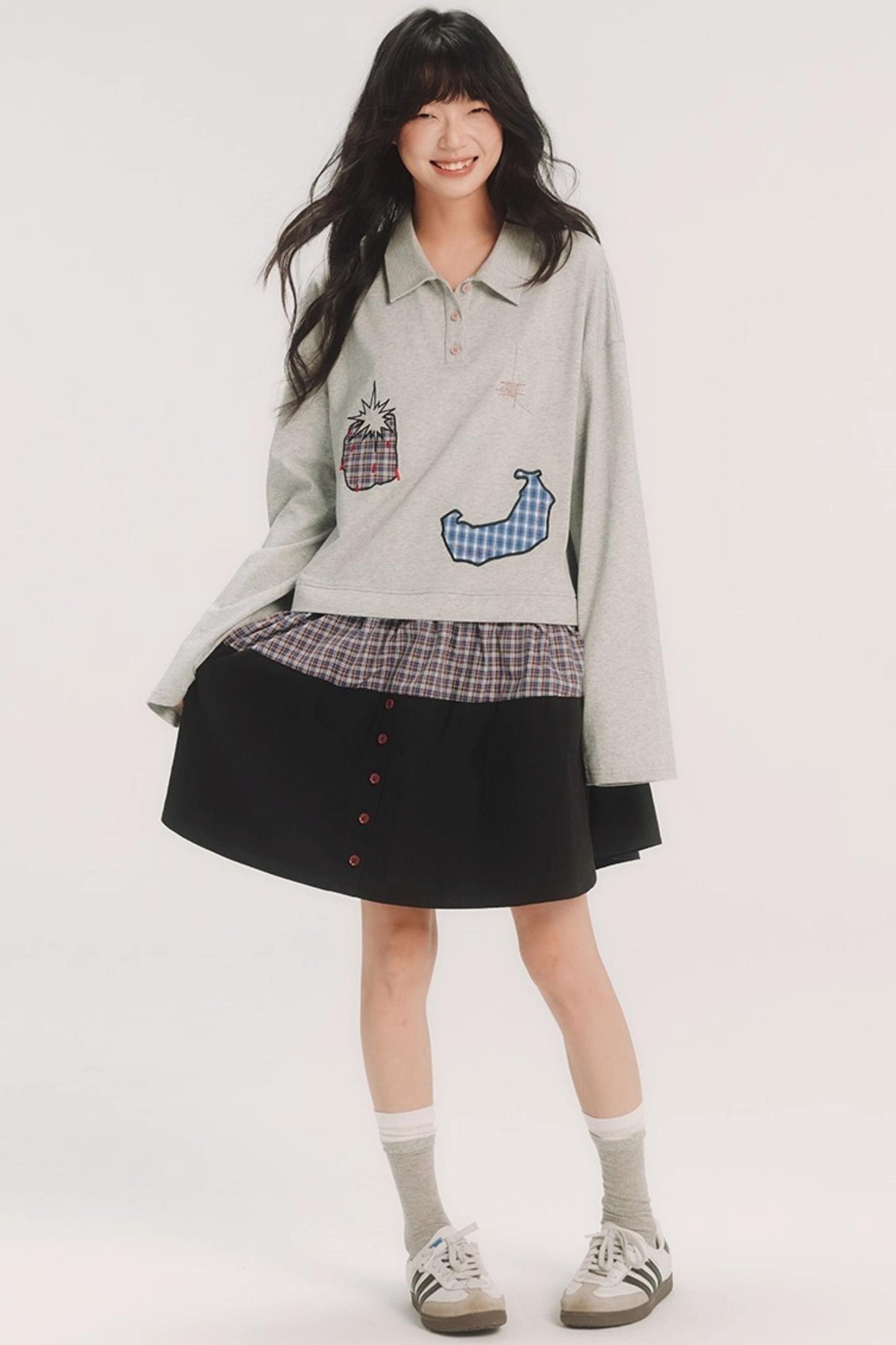 Check Fake Two-Piece Dress