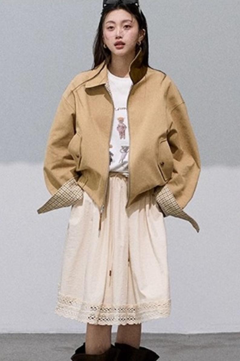 Cotton Blend Lace A-Line Skirt