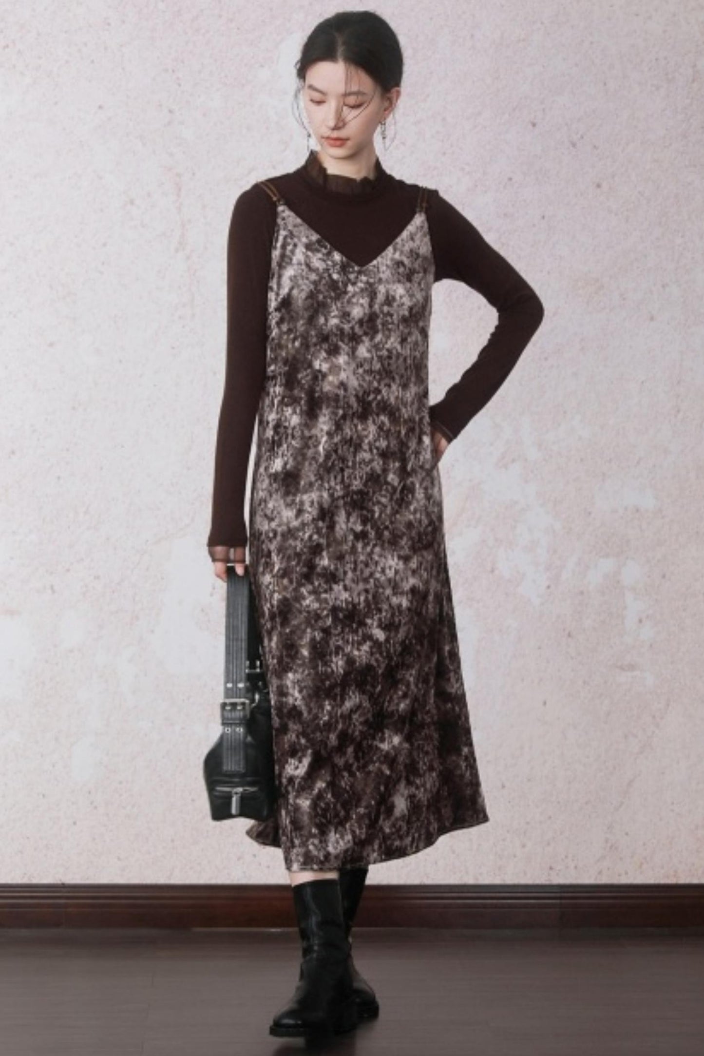 Chestnut Brown Patchwork Turtleneck Top