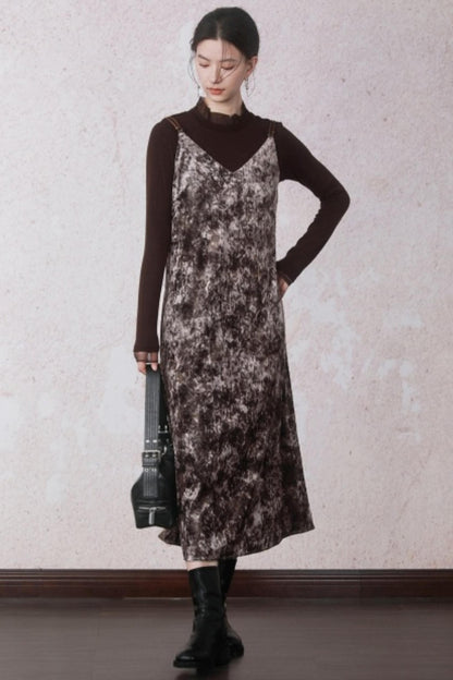 Chestnut Brown Patchwork Turtleneck Top