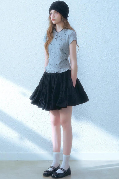 Lace-Trimmed Slim Fit Tee