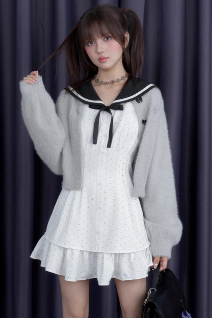 Sailor Neck Dress With Sweater Set-Up