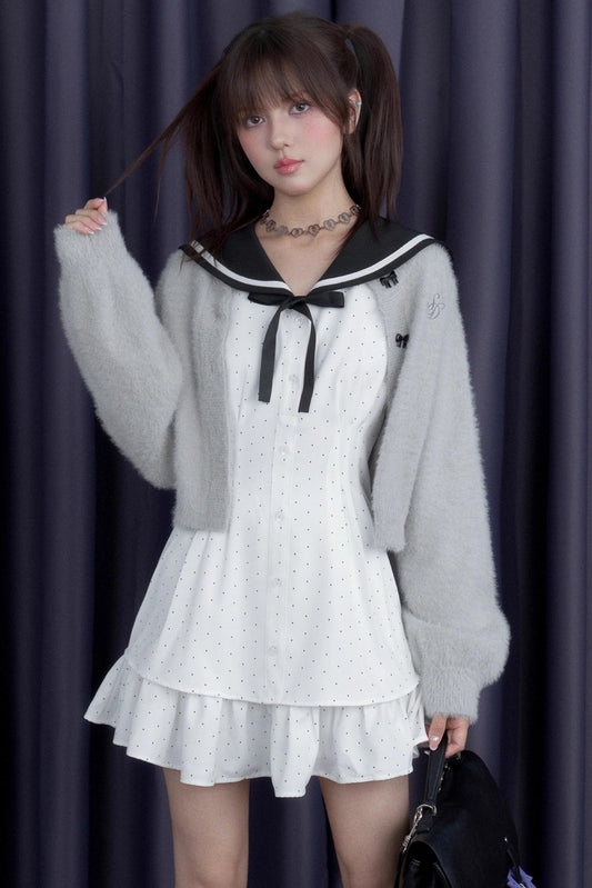 Sailor Neck Dress With Sweater Set-Up