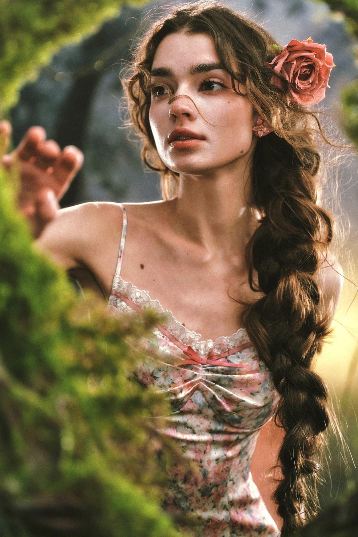 Satin Floral Camisole Dress Set-Up