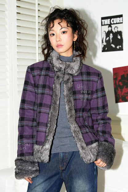 Chic Purple Plaid Wool Jacket