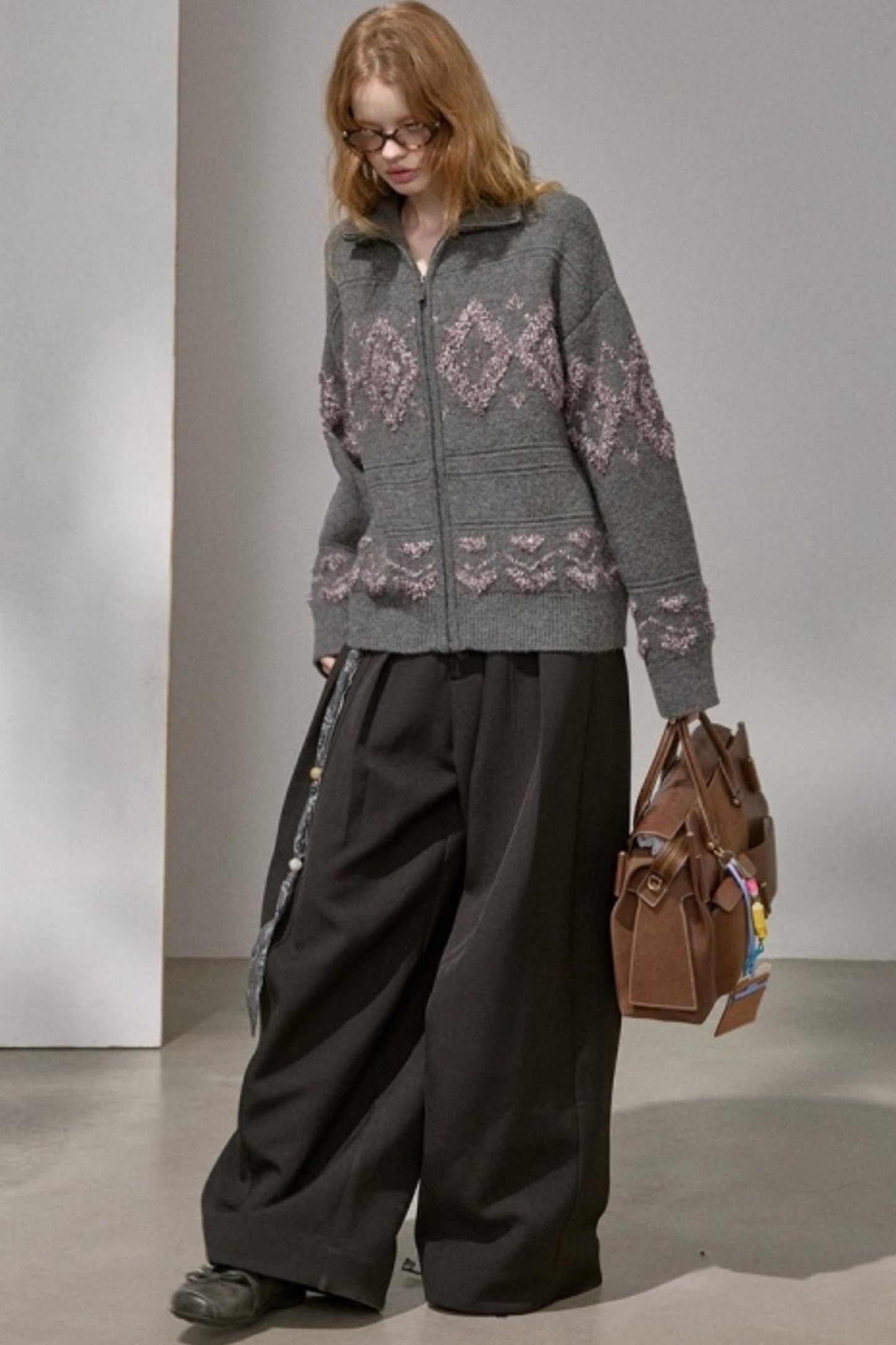 Diamond Pattern Knitted Cardigan Jacket