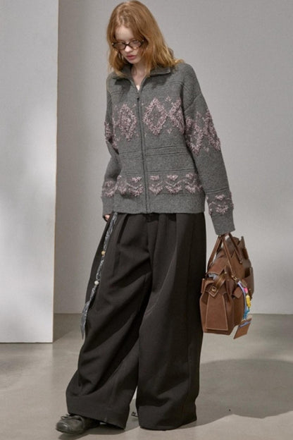 Diamond Pattern Knitted Cardigan Jacket