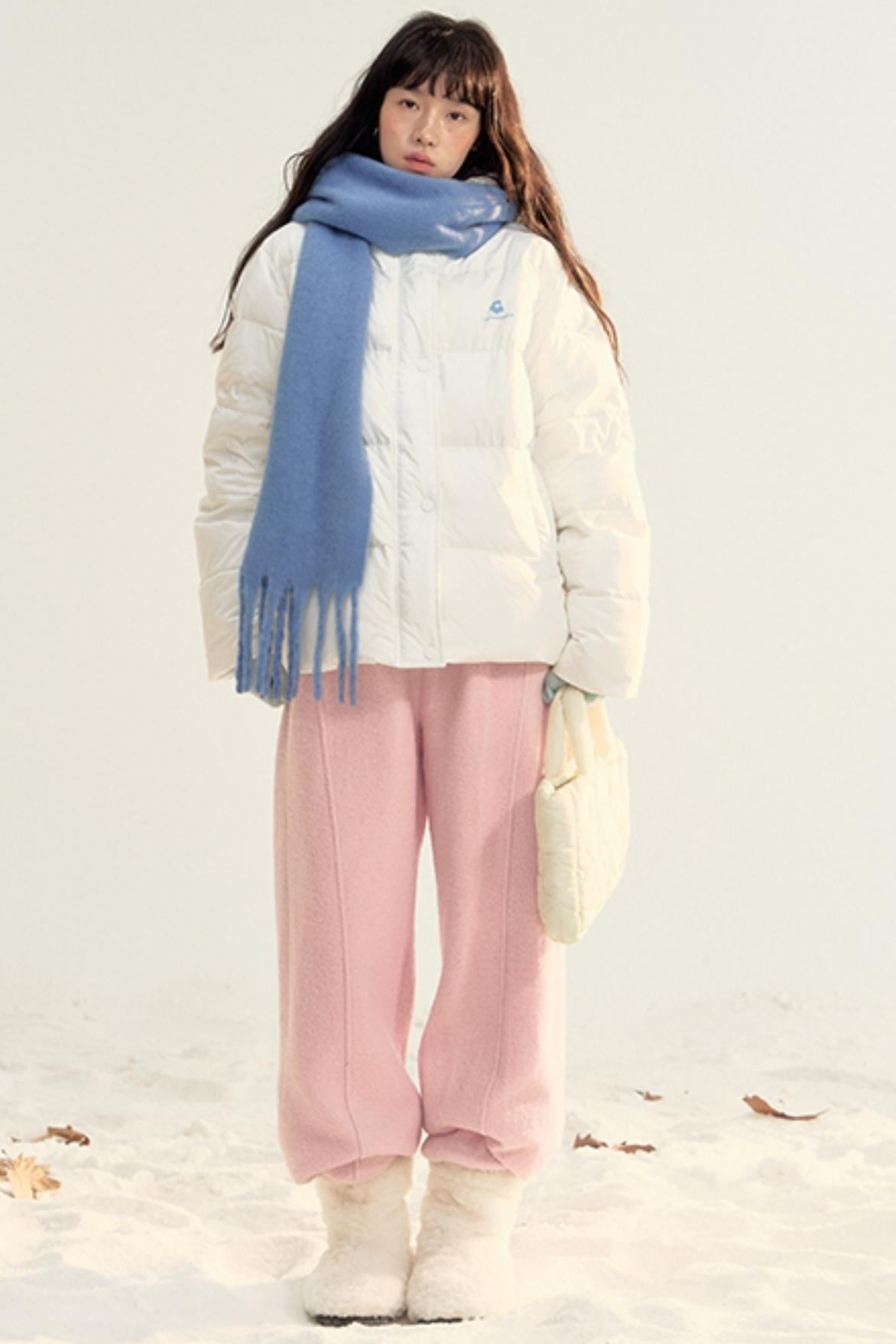 Pink Woolen Drawstring Casual Pants