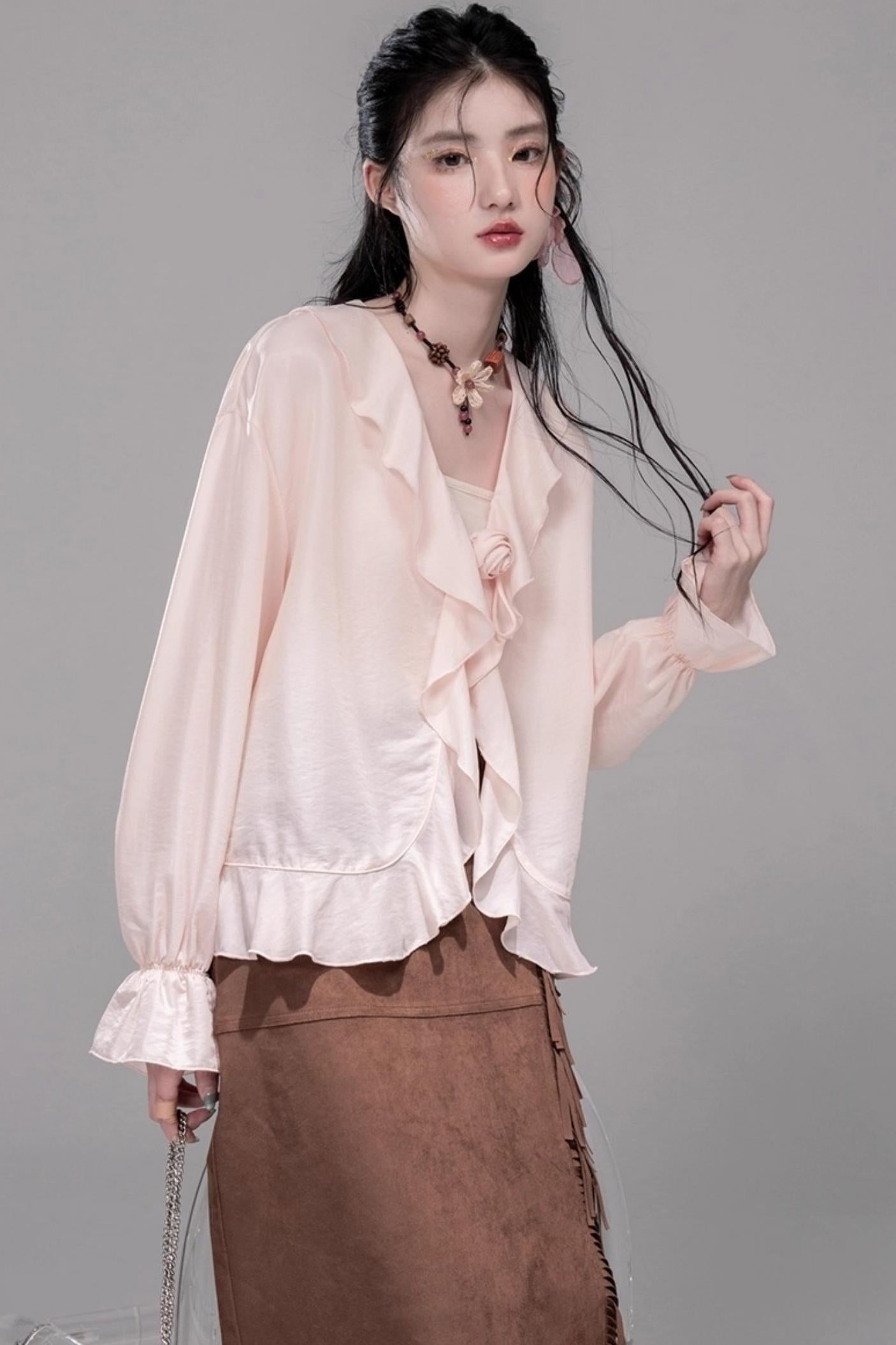 Light Peony Ruffle Cardigan