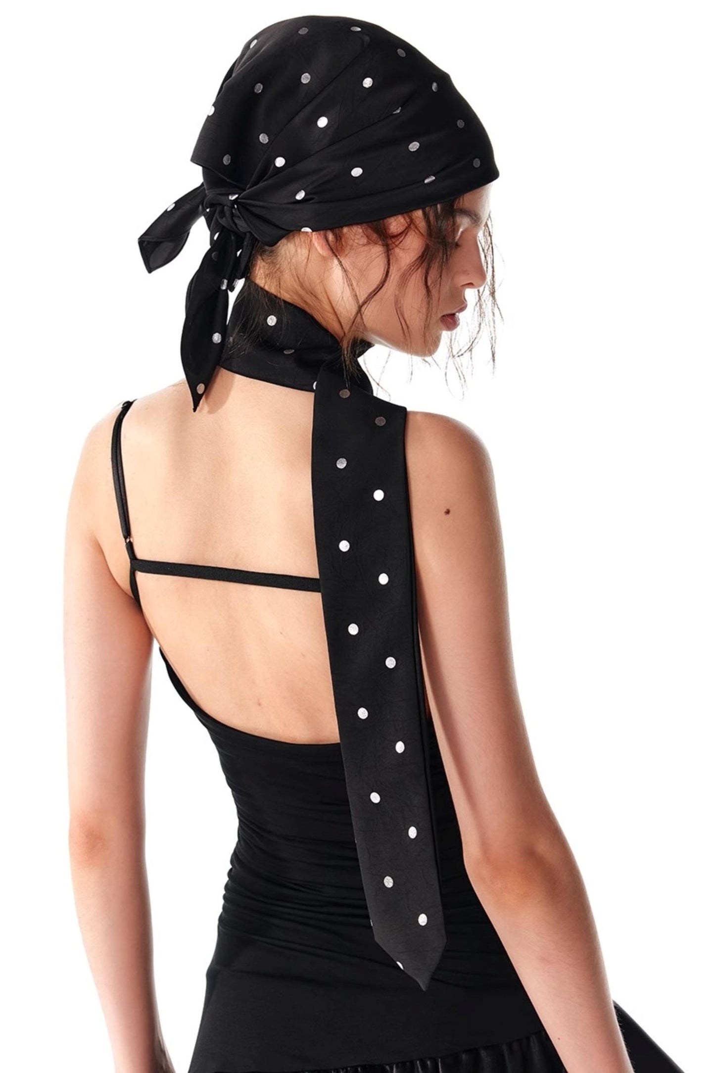 Silver Polka Dot Silk Scarf