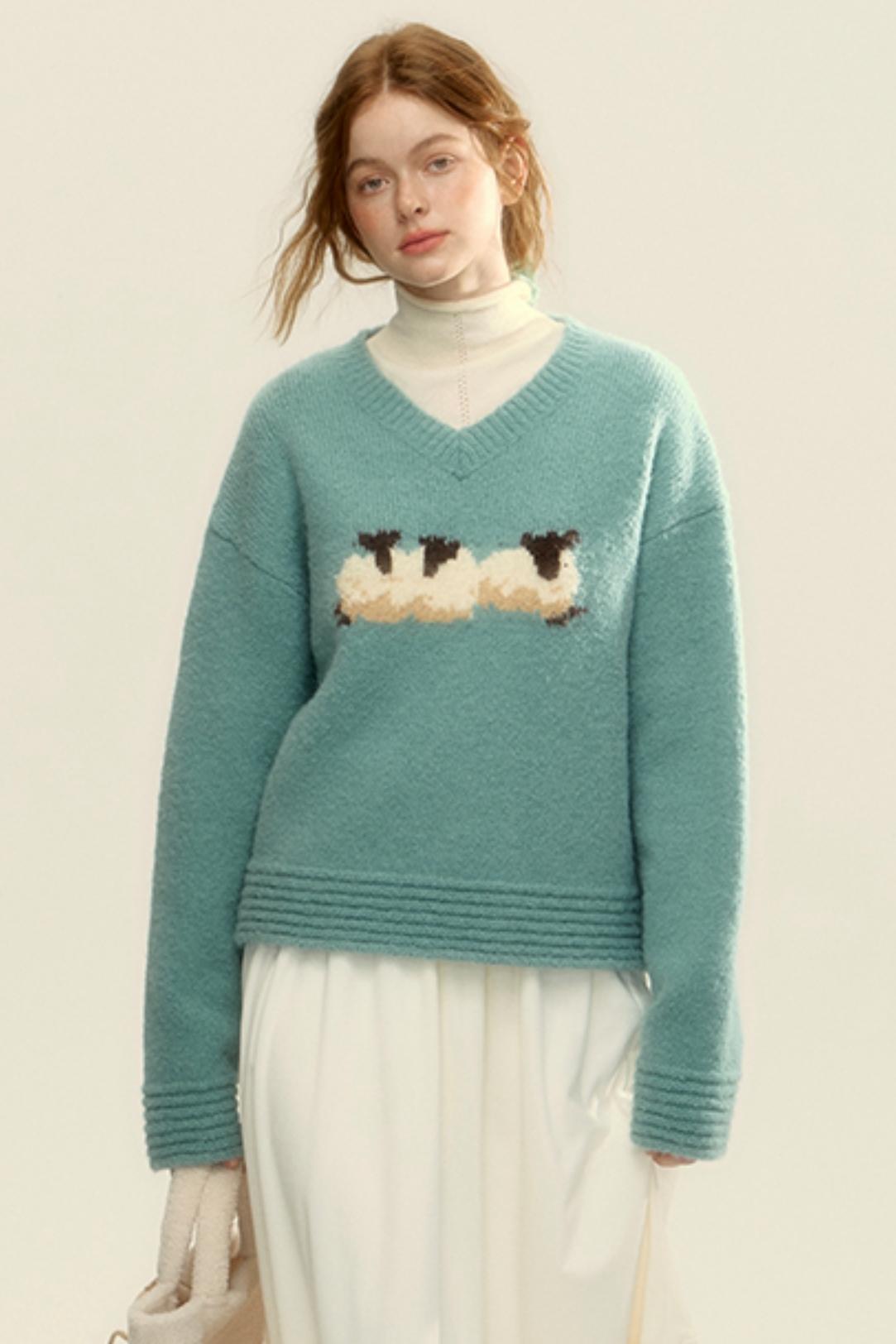 Textured Striped Mohair V-Neck Sweater