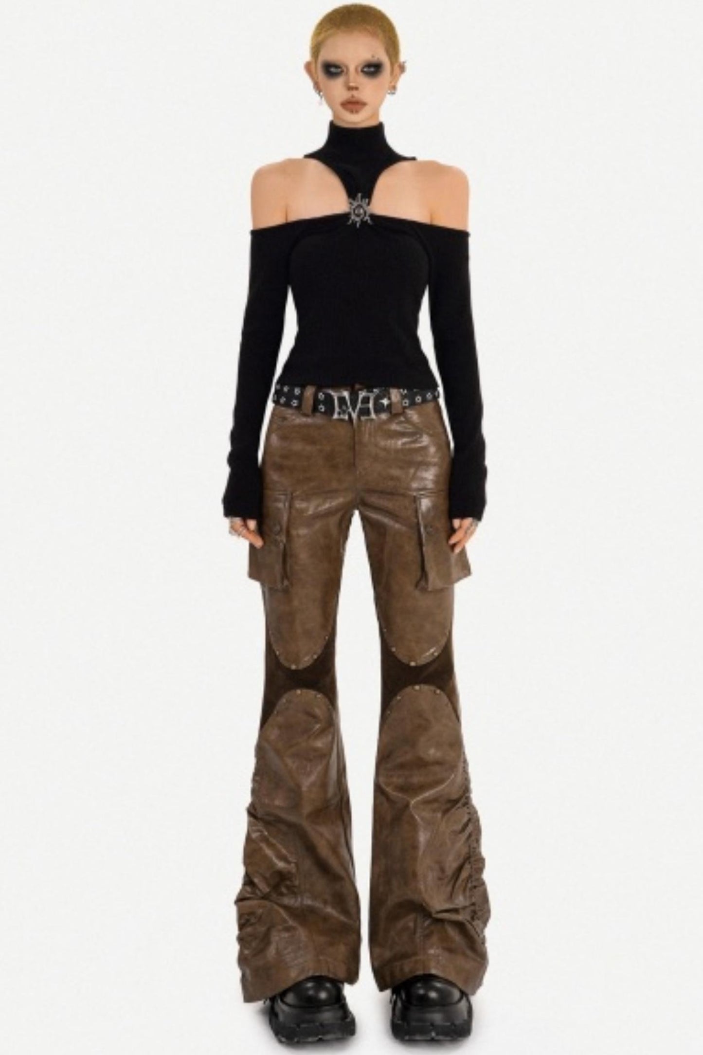 Retro Coffee Leather Pants