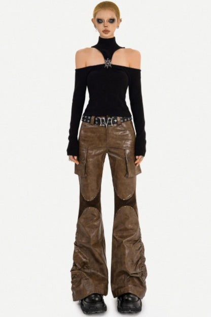 Retro Coffee Leather Pants