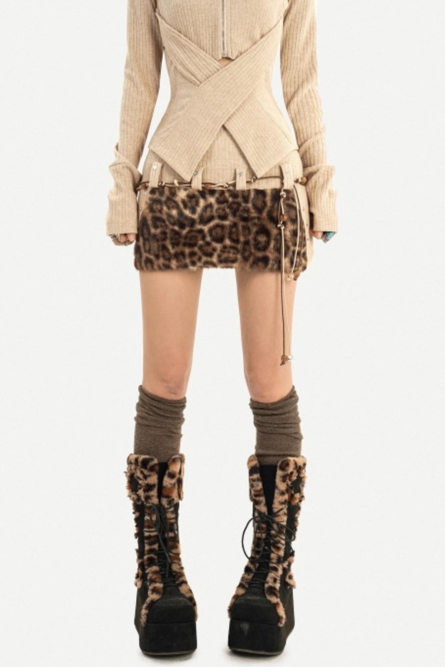 Retro Fur Collar Knit Top Set-Up