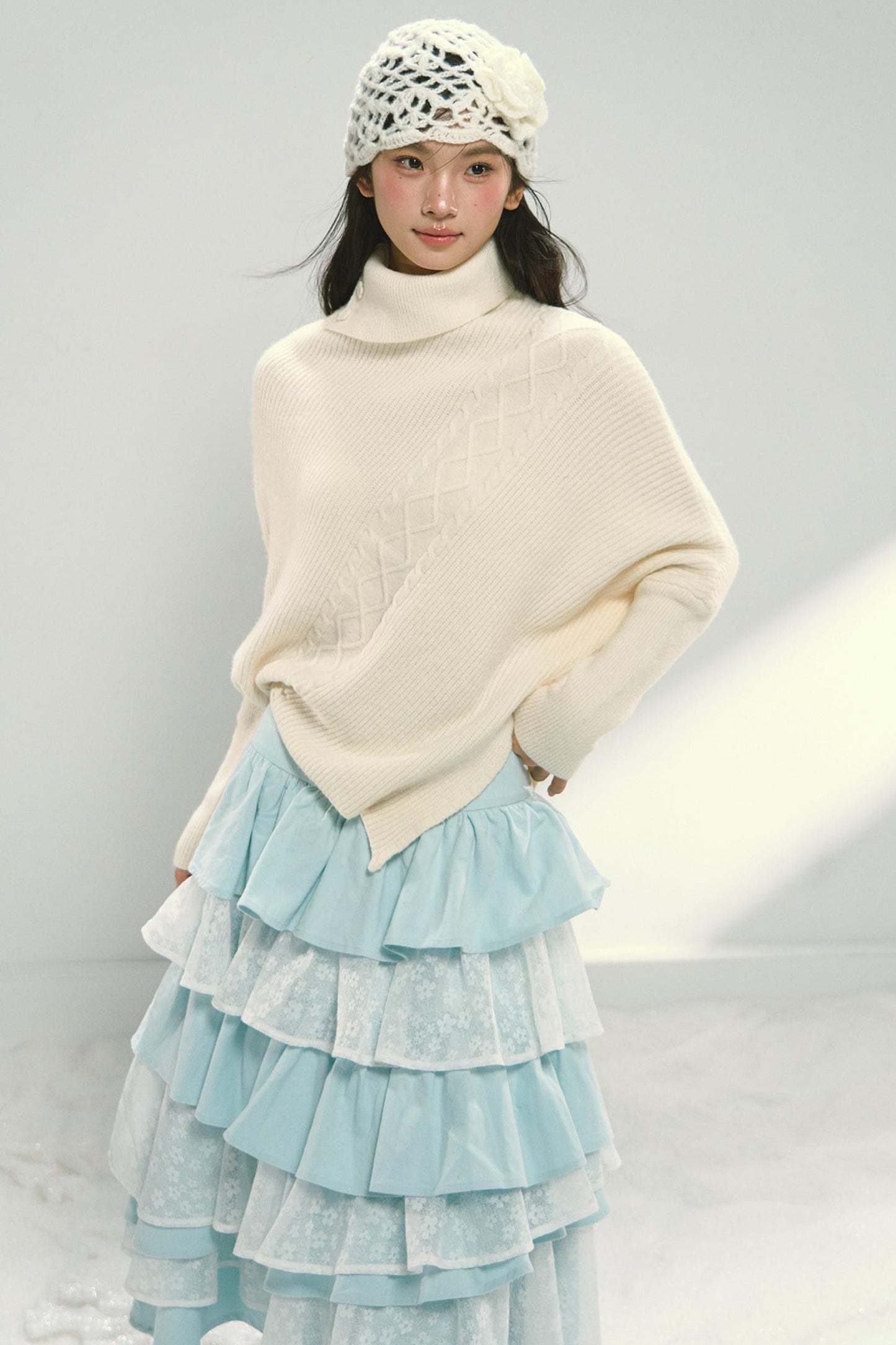 Asymmetrical Hem Bat Sleeve Cape Top