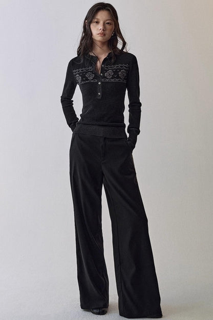 Pleated Wide-Leg Curtain Pants