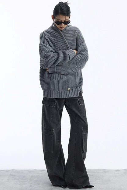 Lazy Style Large Pocket Knitted Cardigan