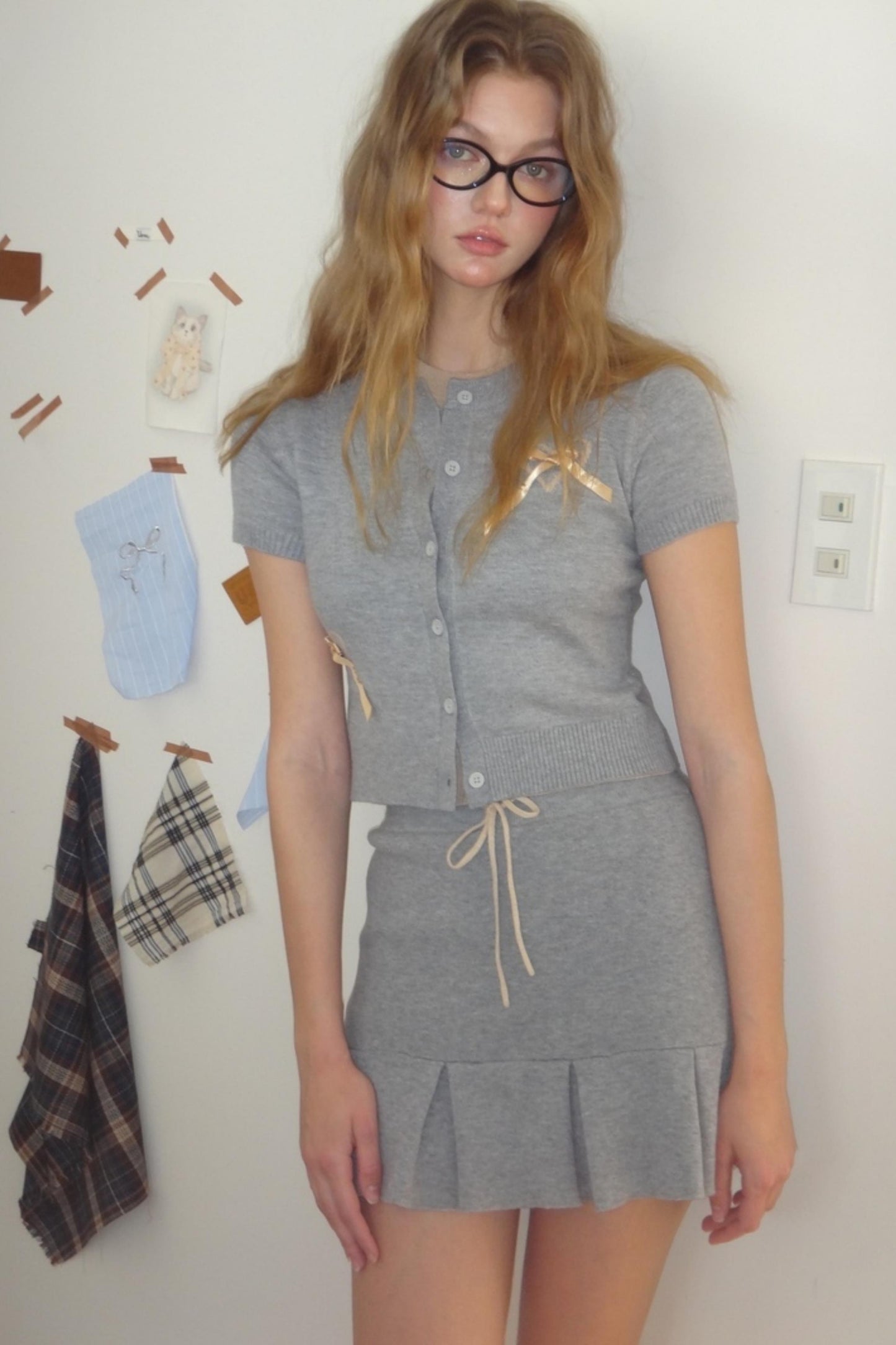 Vintage Gray Knit A-line Skirt Set-Up